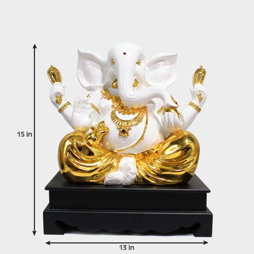 White and Gold Ganesha Idol For Home and Office Decor