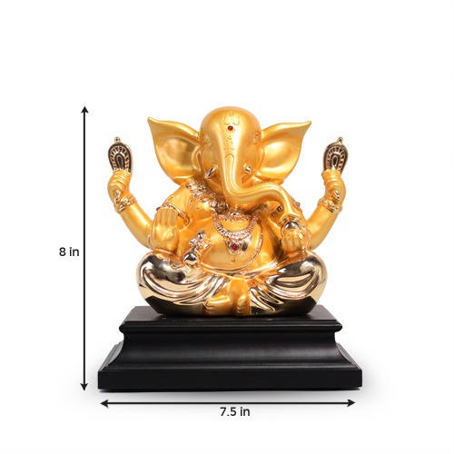 Polyresin Golden Ganesha Idol For Home Decor