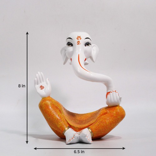 White And Yellow Ganesha Statue For Home Decor