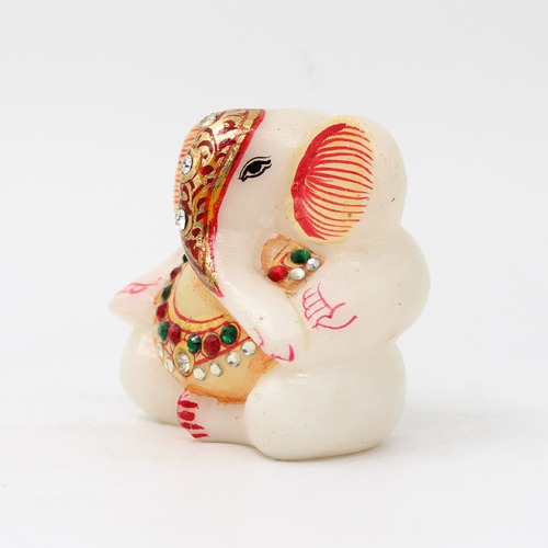 White Marble Diamond studded  Ganesha Statue For Home Decor