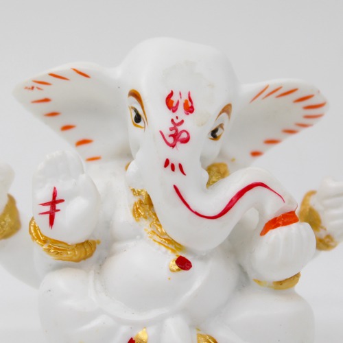 White Marble Finish Taklu Ganesh For Car Dashboard