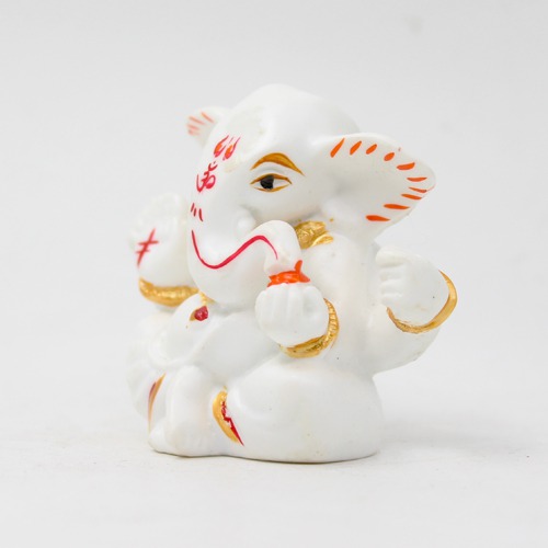 White Marble Finish Taklu Ganesh For Car Dashboard