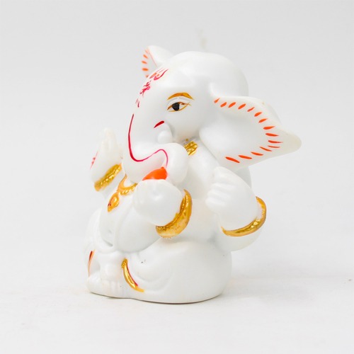 White Taklu Ganesha Statue For Car Dashboard, Pooja Ghar, Etc