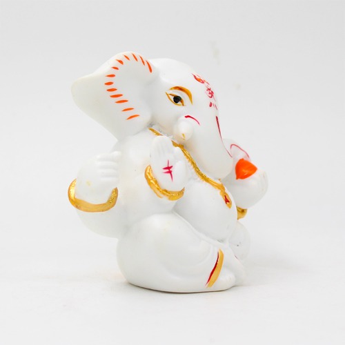 White Taklu Ganesha Statue For Car Dashboard, Pooja Ghar, Etc