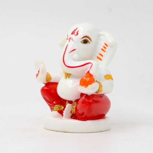 Glossy  Red Dothi Taklu Ganesha Idol For Car Dashboard