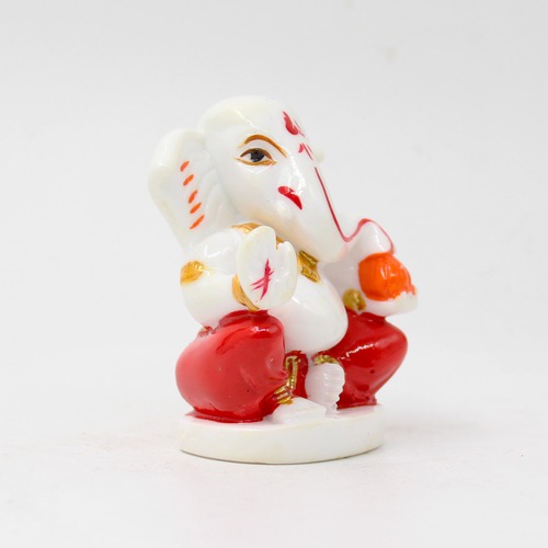 Glossy  Red Dothi Taklu Ganesha Idol For Car Dashboard