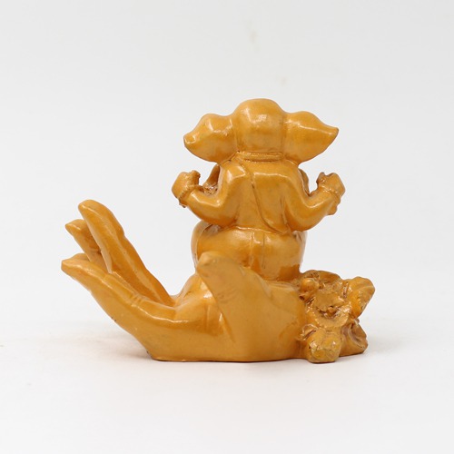 Yellow Lord Ganesh Sitting on the Hand Statue For Home & Office Decor