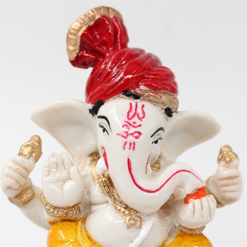 Red Feta Sitting Small Ganesha Statue  For Home & Office Decor