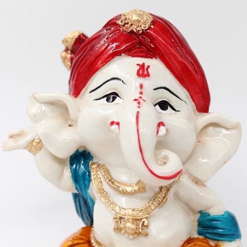 Red Pagdi Little Ganesha Sculpture Showpiece For Home Decor , Ideal Gift For Friends