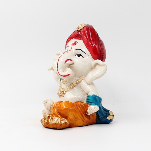 Red Pagdi Little Ganesha Sculpture Showpiece For Home Decor , Ideal Gift For Friends