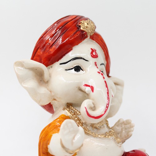 Orange Pagadi Little Ganesha Sculpture Showpiece For Home Decor