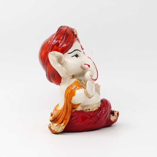 Orange Pagadi Little Ganesha Sculpture Showpiece For Home Decor