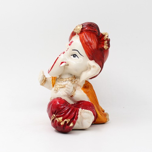 Orange Pagadi Little Ganesha Sculpture Showpiece For Home Decor