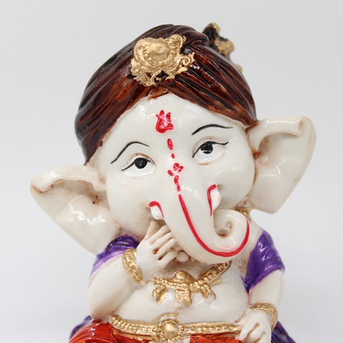 Brown Pagdi Little Ganesha Sculpture Statue For Home Decor