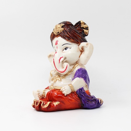 Brown Pagdi Little Ganesha Sculpture Statue For Home Decor