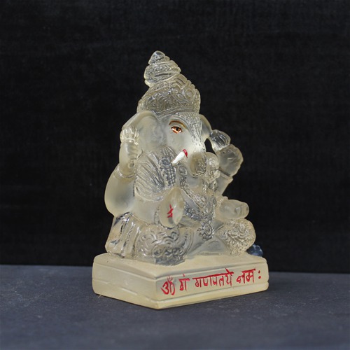 White  Dagdu Lord Ganesha Idol For Home Decor & Car Dashboard