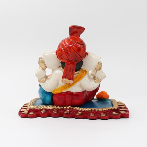 Orange Feta Lord  Ganesh Sitting on Aasan Idol For Home Decor