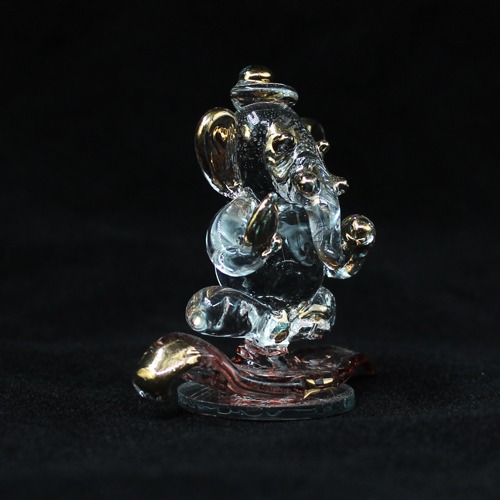 Crystal Glass Ganesha Sitting In Leaf For Car Dashbaord