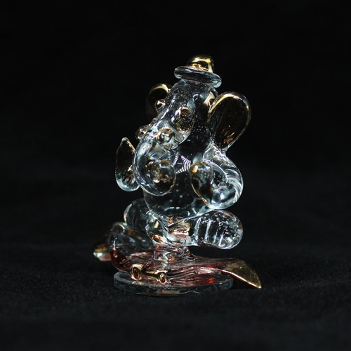 Crystal Glass Ganesha Sitting In Leaf For Car Dashbaord