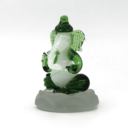 Green White Crystal Glass God Ganesh Blessing Idol For Home & Office Decor