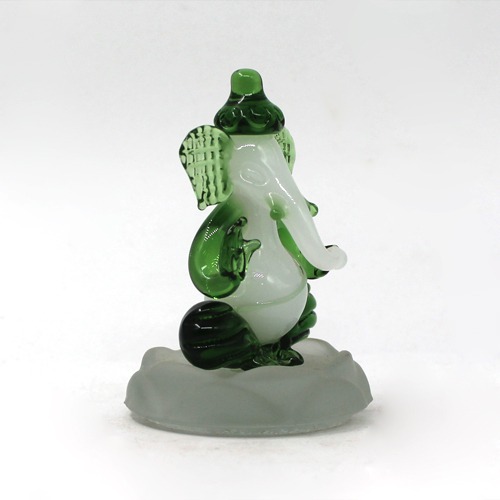 Green White Crystal Glass God Ganesh Blessing Idol For Home & Office Decor