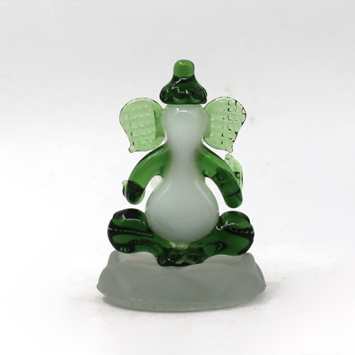 Green White Crystal Glass God Ganesh Blessing Idol For Home & Office Decor