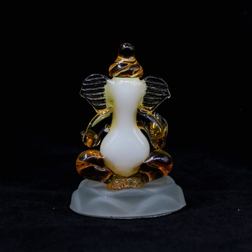 Green And White Blessing Glass Ganesha For Home Decor