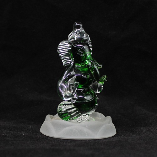 Green And White Blessing Glass Ganesha For Home Decor