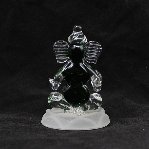 Green And White Blessing Glass Ganesha For Home Decor