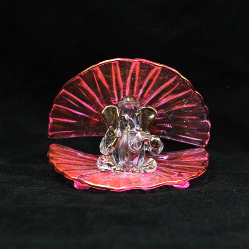 Ganesha Sitting Under Shell Glass Ganesha Idol For Home Decor