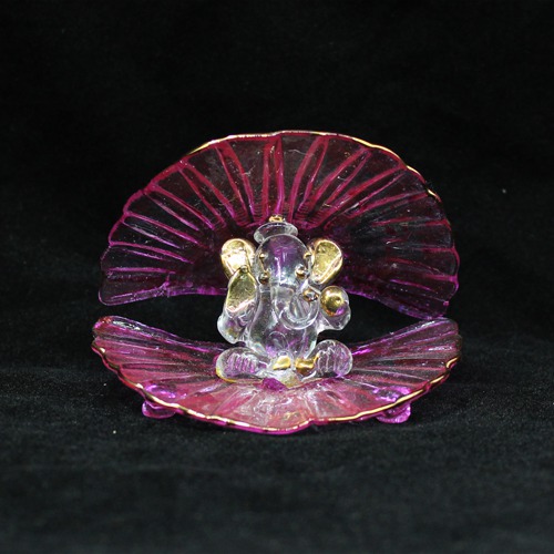 Ganesha Sitting Under Shell Glass Ganesha Idol For Home Decor