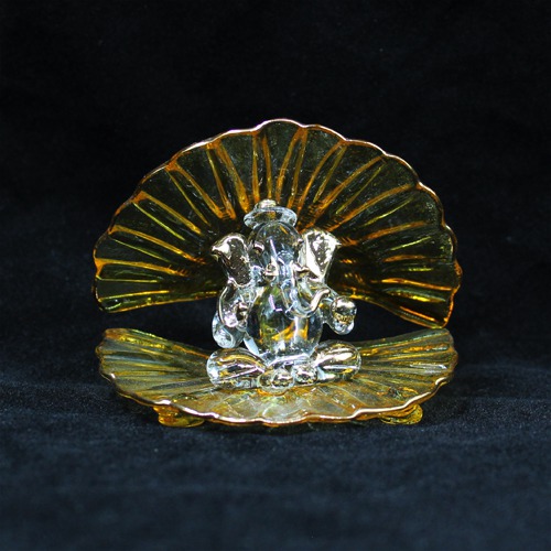 Ganesha Sitting Under Shell Glass Ganesha Idol For Home Decor