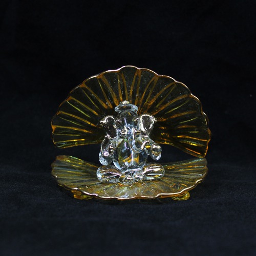 Ganesha Sitting Under Shell Glass Ganesha Idol For Home Decor