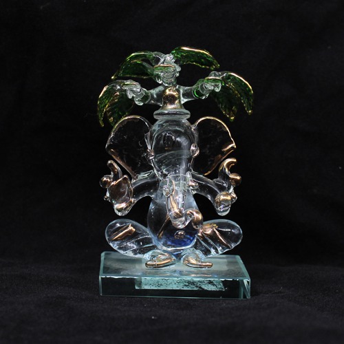 Multi colour Glass Sitting Ganesha Under The Tree For Home Decor