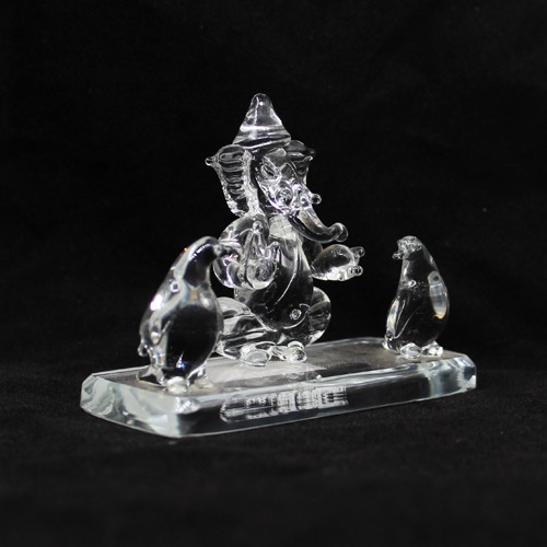 Glass Ganesha With Penguin For Home & Office Decor