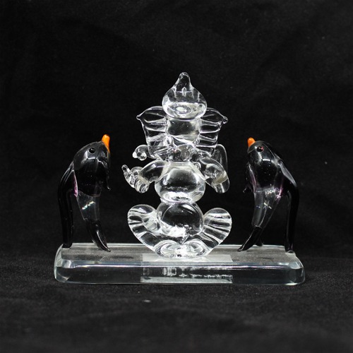 Black Glass Ganesha With  Dolphin For Home & Office Decor