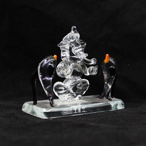 Black Glass Ganesha With  Dolphin For Home & Office Decor