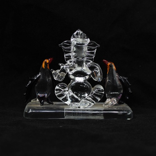 Glass Ganesh with Penguin Idol For Home & Office Decor