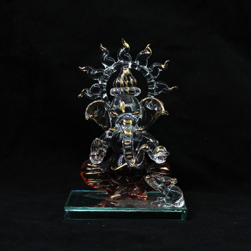 Surya Umbrella Ganesha Glass Idol  For Office and Home Decor