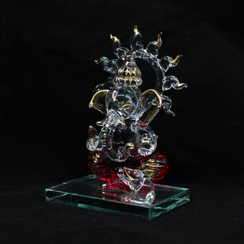 Surya Umbrella Ganesha Glass Idol  For Office and Home Decor