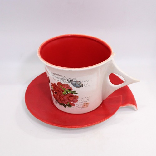 Big Size Cup And Saucer Planter Pot | Ceramic Planter Pot for Plants with Plate Saucer Elegant Pots