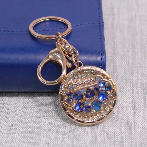 Blue Stone Studded Rose Gold Metal Keychain | Premium Stainless Steel Keychain With Diamond For Gifting With Key Ring Anti-Rust