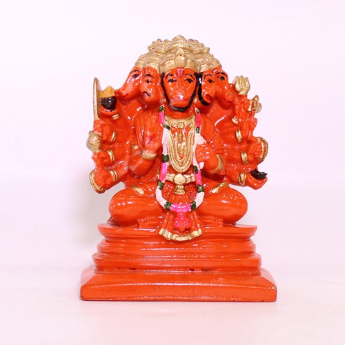 Orange Panchamukhi Hanuman Idol Hanuman Bajrangbali Statue Murti Idol for Home Office Decor Gift Puja Ghar