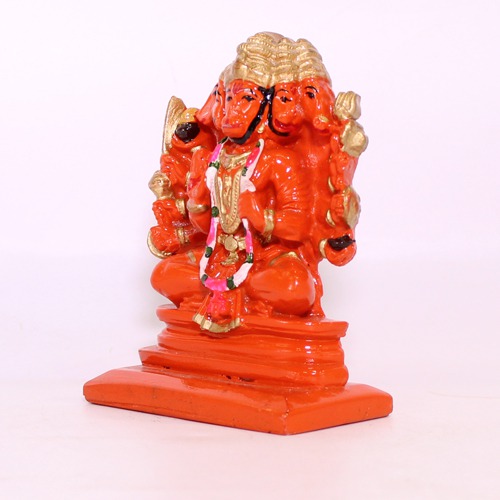 Orange Panchamukhi Hanuman Idol Hanuman Bajrangbali Statue Murti Idol for Home Office Decor Gift Puja Ghar