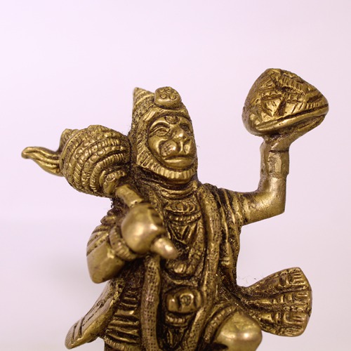 Lord Hanuman Holding Sumeru Parvat Brass Idol For Pooja Ghar, Home Decor