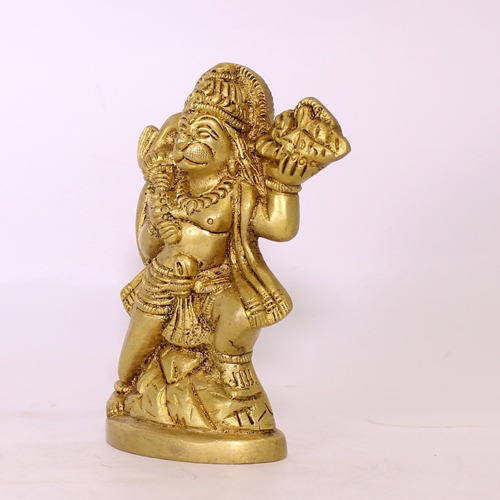 Brass Hanuman Ji Holding Sumeru Parvat Murti Decrotive Showpiece for Gift, Office & Home Decor