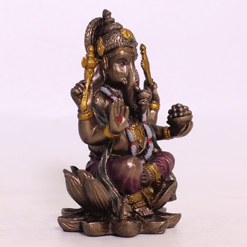 Mini Lord Ganesha  sitting On Lotus Statue For Home Decor