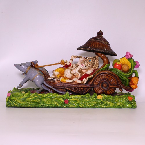 Lord Ganpati Sitting On Mouse Rath Showpiece For Home Decor