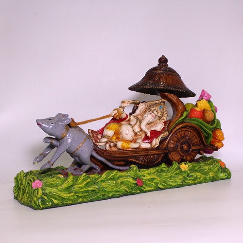 Lord Ganpati Sitting On Mouse Rath Showpiece For Home Decor