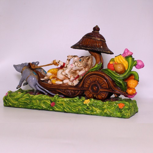 Lord Ganpati Sitting On Mouse Rath Showpiece For Home Decor